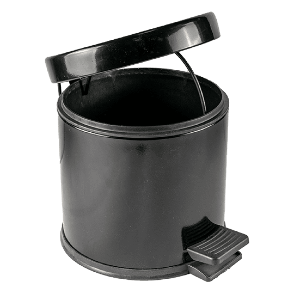 Set: coș gunoi (5L) din INOX cu pedală + perie WC cu suport INOX - NEGRU