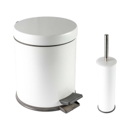 Set: coș gunoi (5L) din INOX cu pedală + perie WC cu suport INOX – ALB