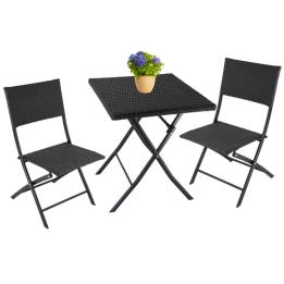 Set pliabil, Panama Rattan, masă și 2 scaune, metal / plastic, Negru