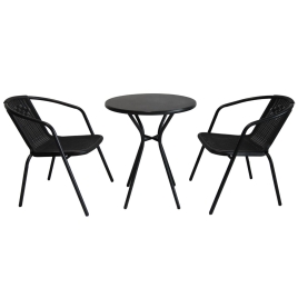 Set Littlerock Rattan, masă și 2 scaune, metal / plastic, Negru