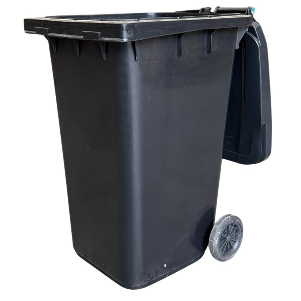Tomberon din plastic cu capac si roti din cauciuc, 240 L, negru