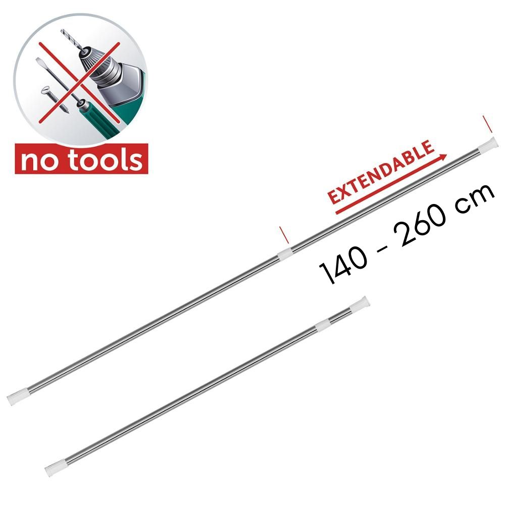 Bară telescopică din inox pentru perdea duș 140-260 cm, crom