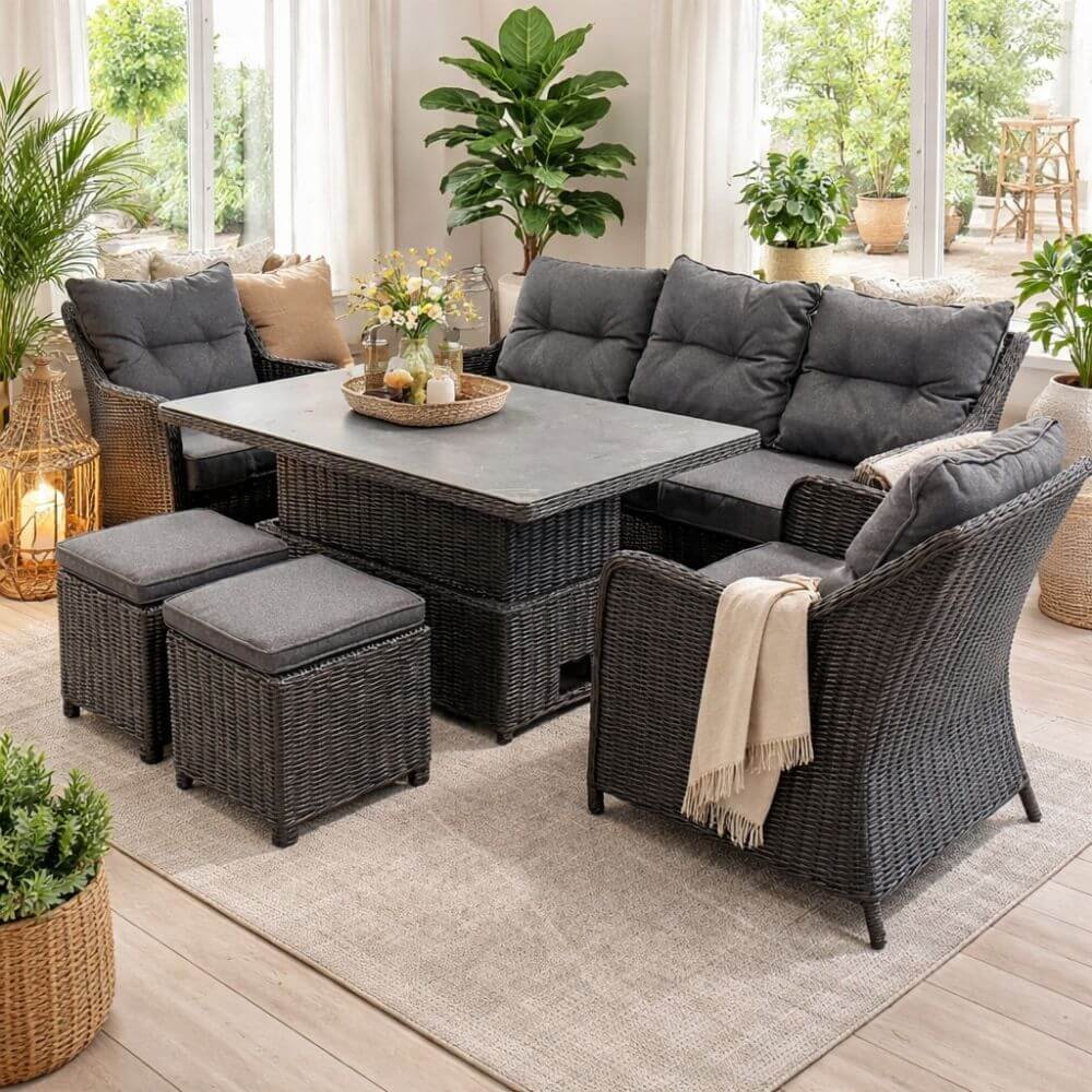 Mobilă pentru terasă 7 persoane, HOLA Sevilla, neagră