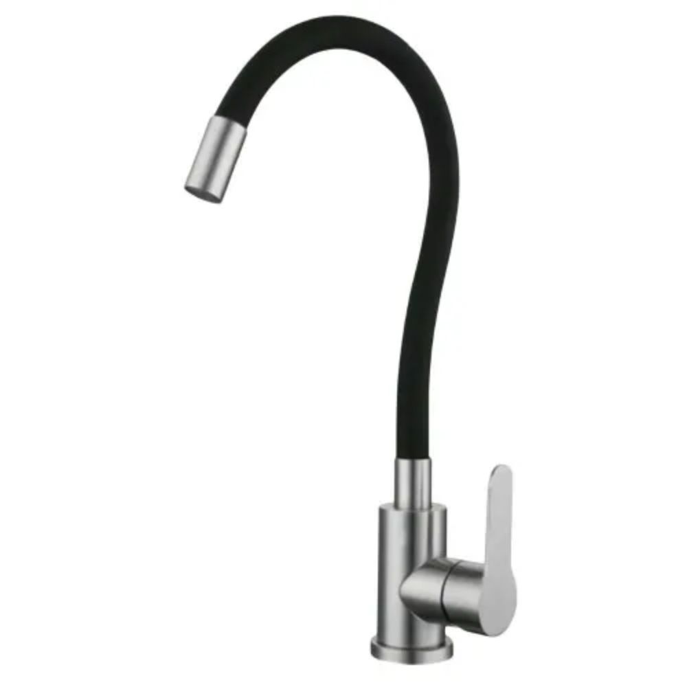 Baterie din inox pentru bucătărie, pipa flexibilă, Aquafix - 404, neagră INOX