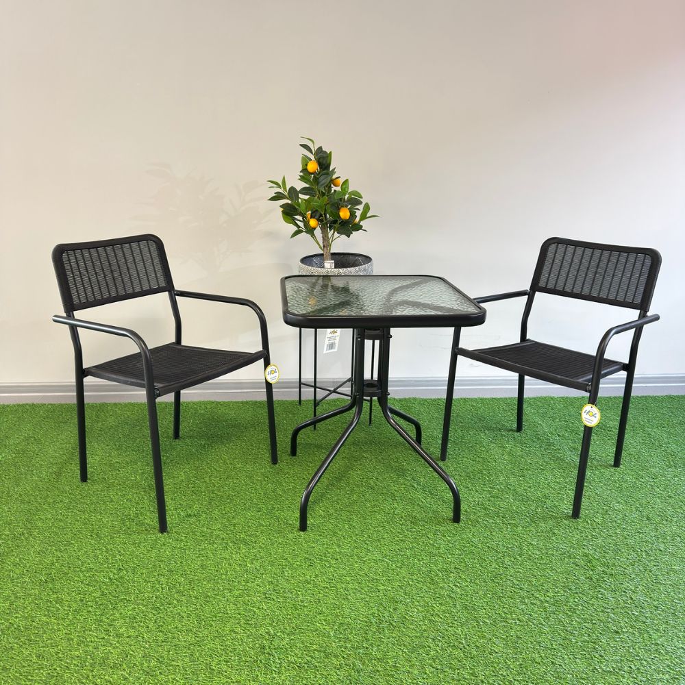 Set Urban Cafe, masa si 2 scaune, plastic / metal, Negru