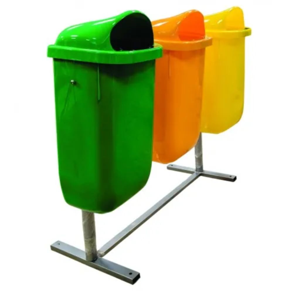 Set 3 urne stradale pe carcasă, 3x50L, verde / orange / galben