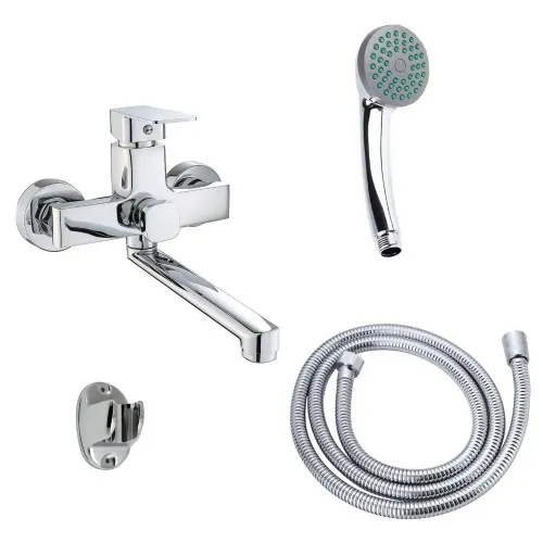 Set baterie cadă, pipă mobilă, cu pară și furtun, Aquafix - 801, crom