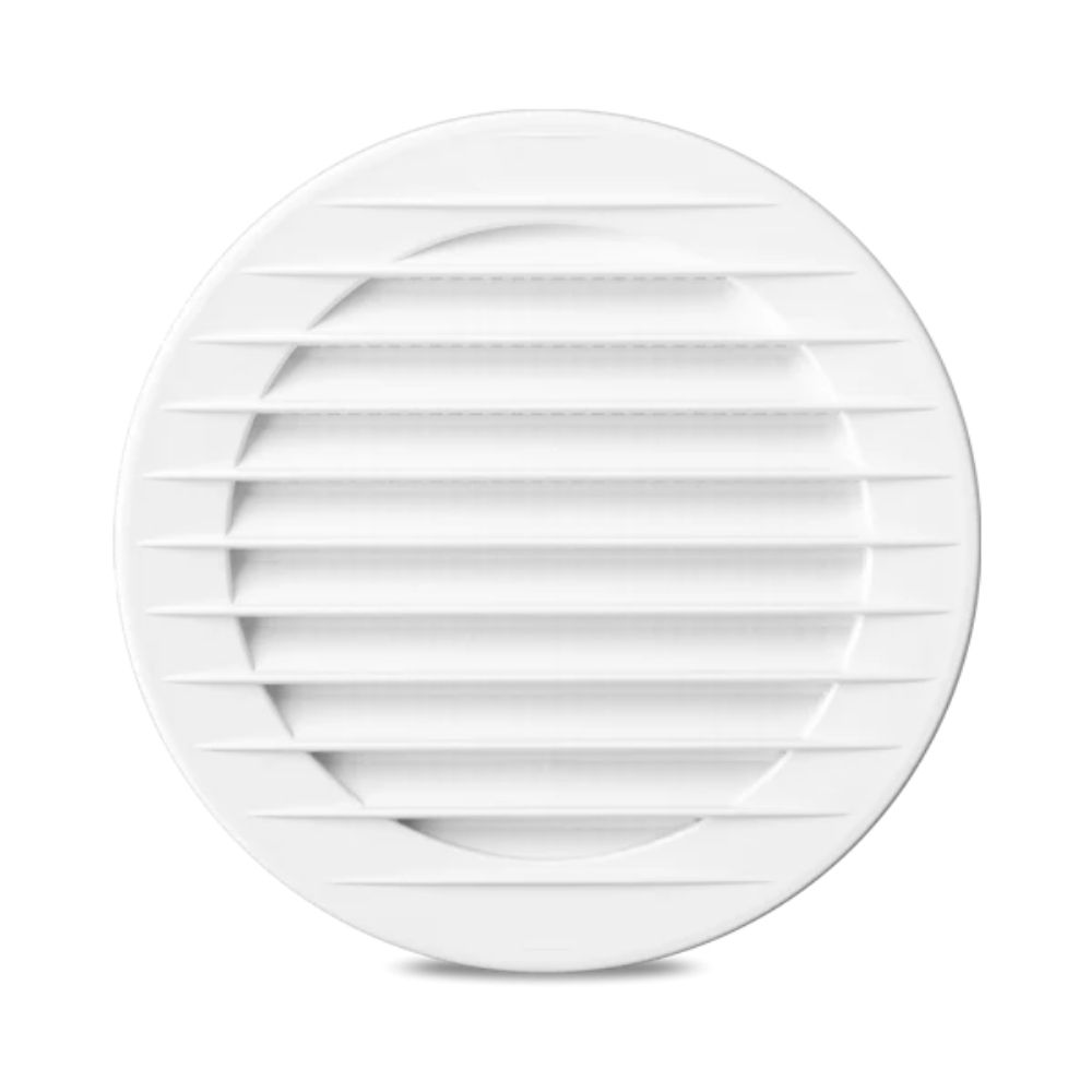 Grilă ventilație rotundă cu plasă, albă - 150 x 178
