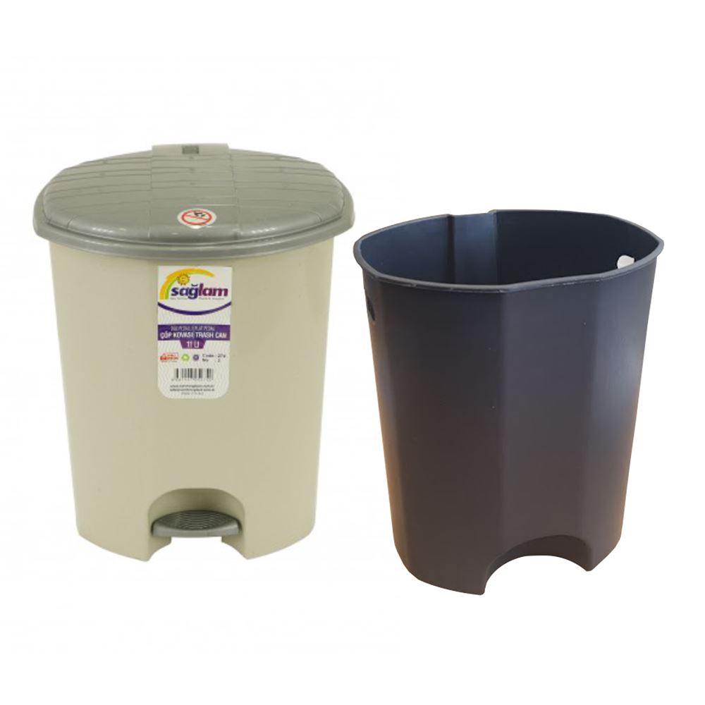 Coș gunoi, 11 L, din plastic cu pedală și galeată