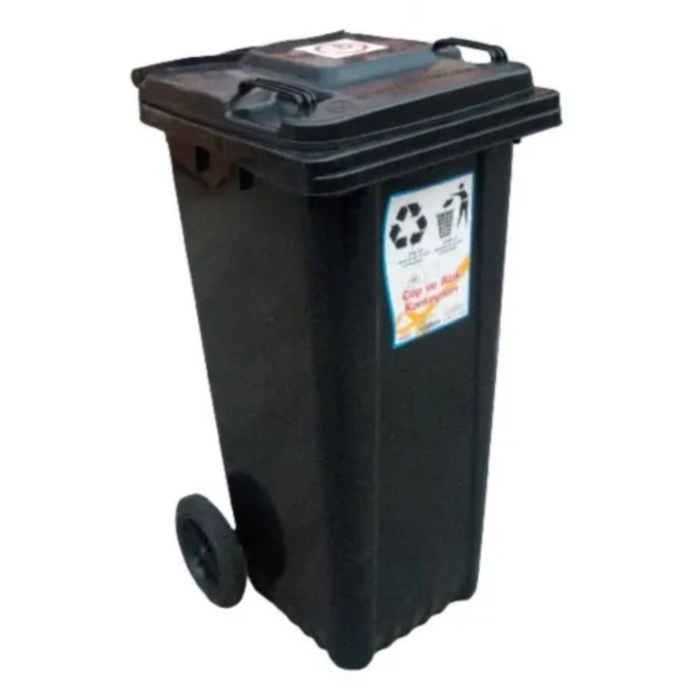 Tomberon, cu roți și capac, 120 L, Negru