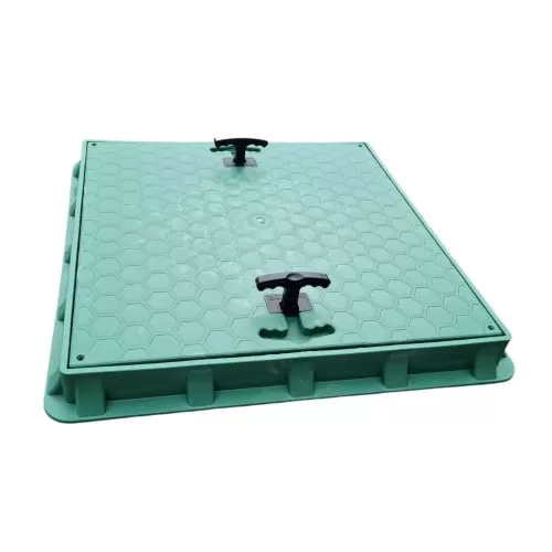 Capac canalizare pătrat din PP cu mânere, 1,8 tone - 600x600, Verde