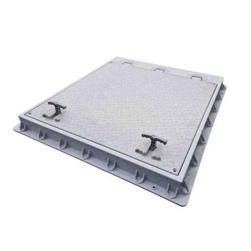 Capac canalizare pătrat din PP cu mânere și balama, 3 tone - 800x900, Gri
