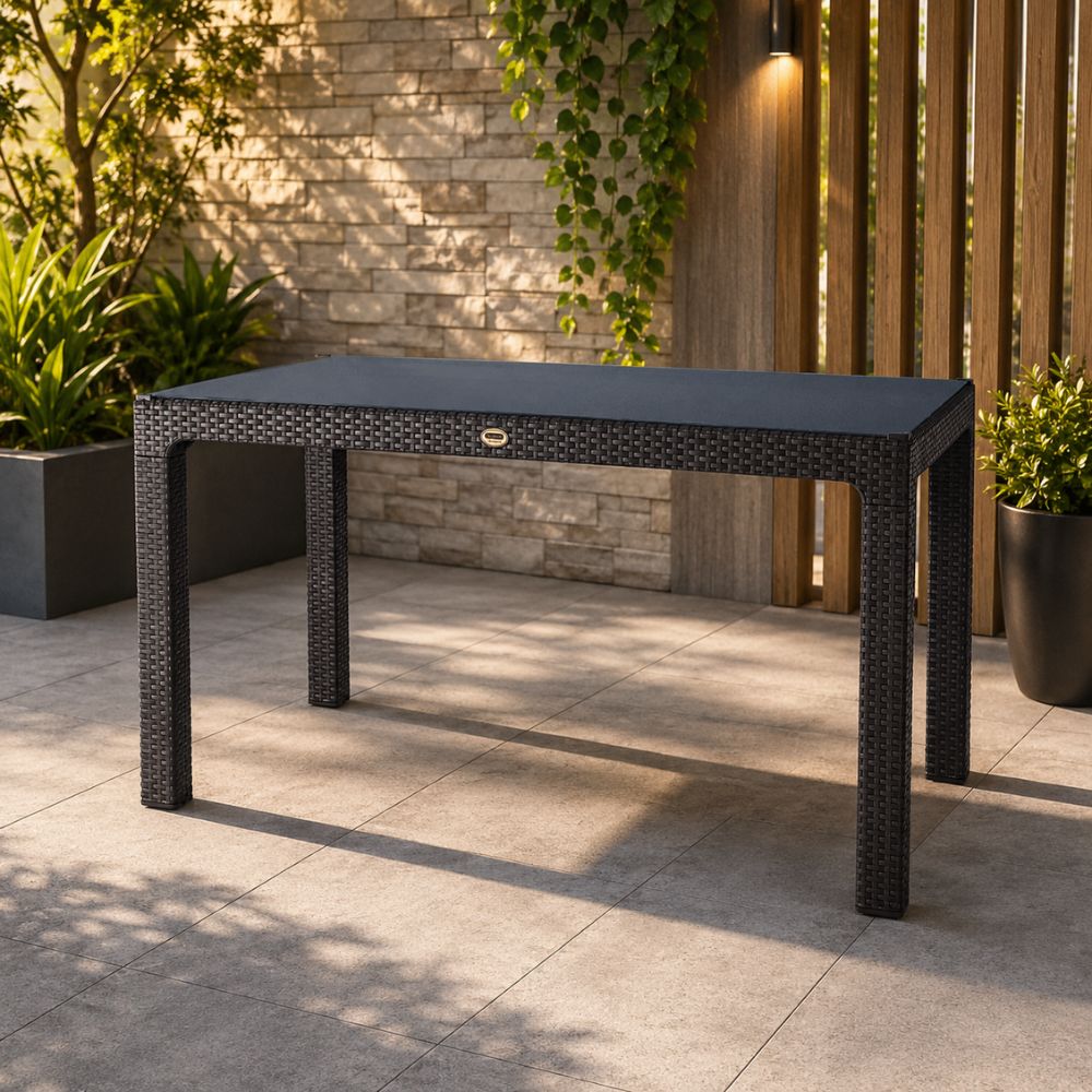 Masă Rattan 150x90, cu sticlă, Maro