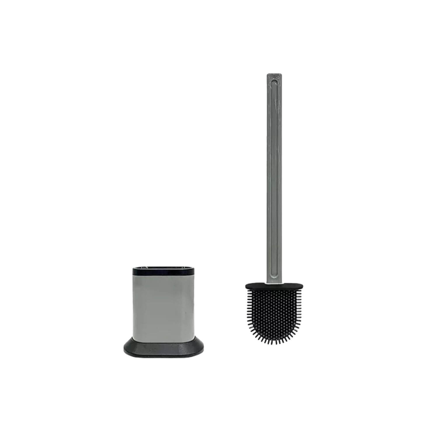 Set suport și perie WC din silicon, oval, gri