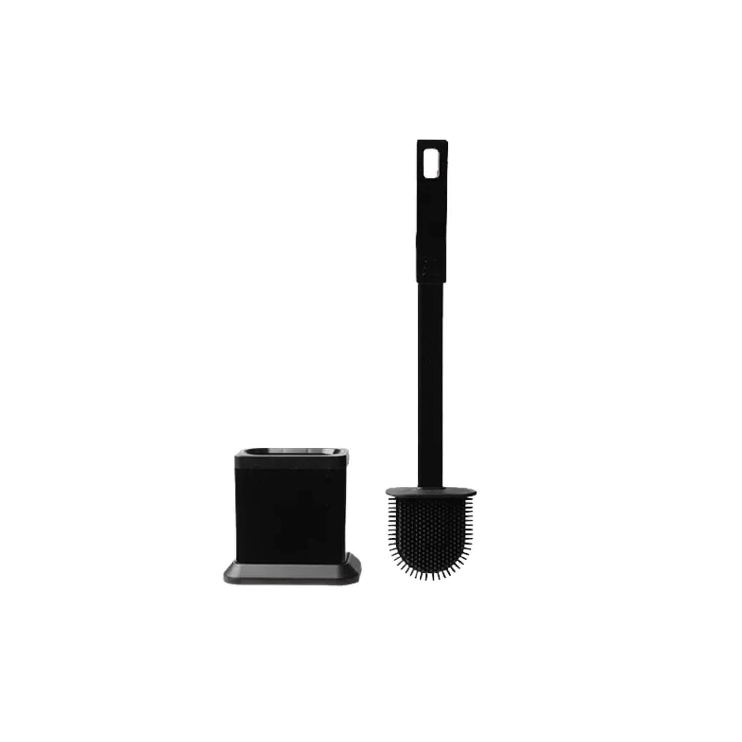 Set suport și perie WC din silicon, dreptungiular, negru