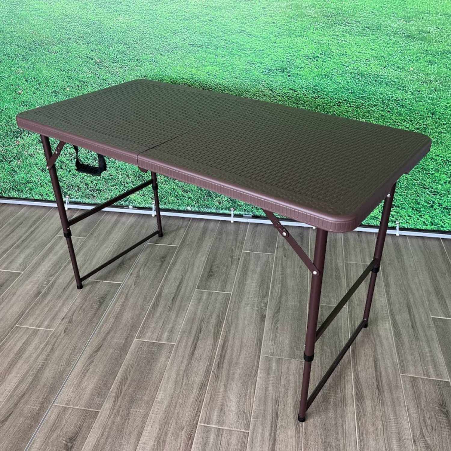 Masă pliantă camping Ratan, 120x60x52-75 cm, Maro