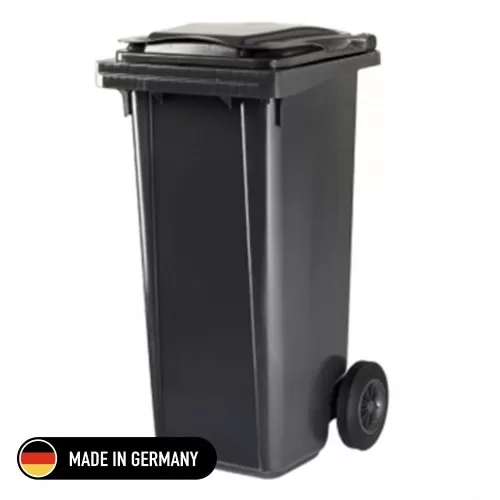 Tomberon din plastic cu roți din cauciuc, 120 L, greu, Germania, negru