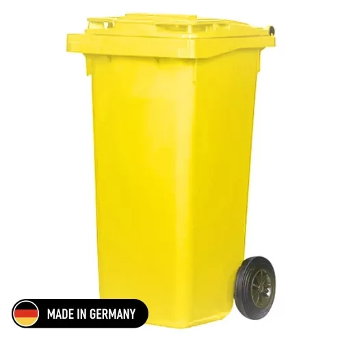 Tomberon din plastic cu roți din cauciuc, 120 L, standart, Germania, galben