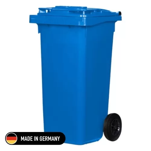 Tomberon din plastic cu roți din cauciuc, 120 L, standart, Germania, albastru